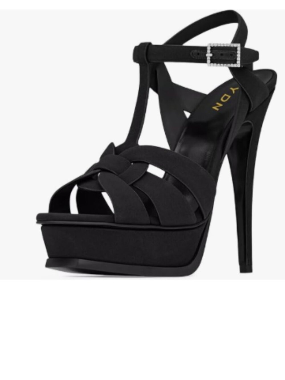 YDN Black Strappy Platform Peep Toe Stiletto Heels T-strap Ankle Strap Sandals